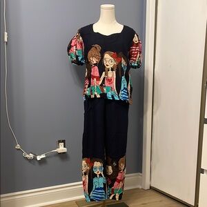 brand new Two-Piece navy coordinates set cute graphic designs